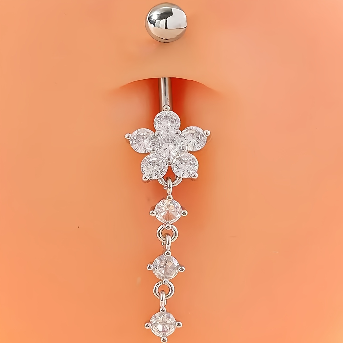 a fashionable and   flower tassel synthetic zirconia womens stainless steel belly button ring sparkling and   to wear