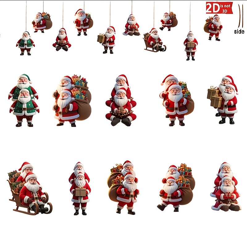 Image of 2d Flat, 2d Flat 10pcs Creative Cute Santa Claus With Gifts Wooden Decorative Hanging Ornaments, Festive Atmosphere Accessories For Christmas Tree And Room/yard, 2d Flat