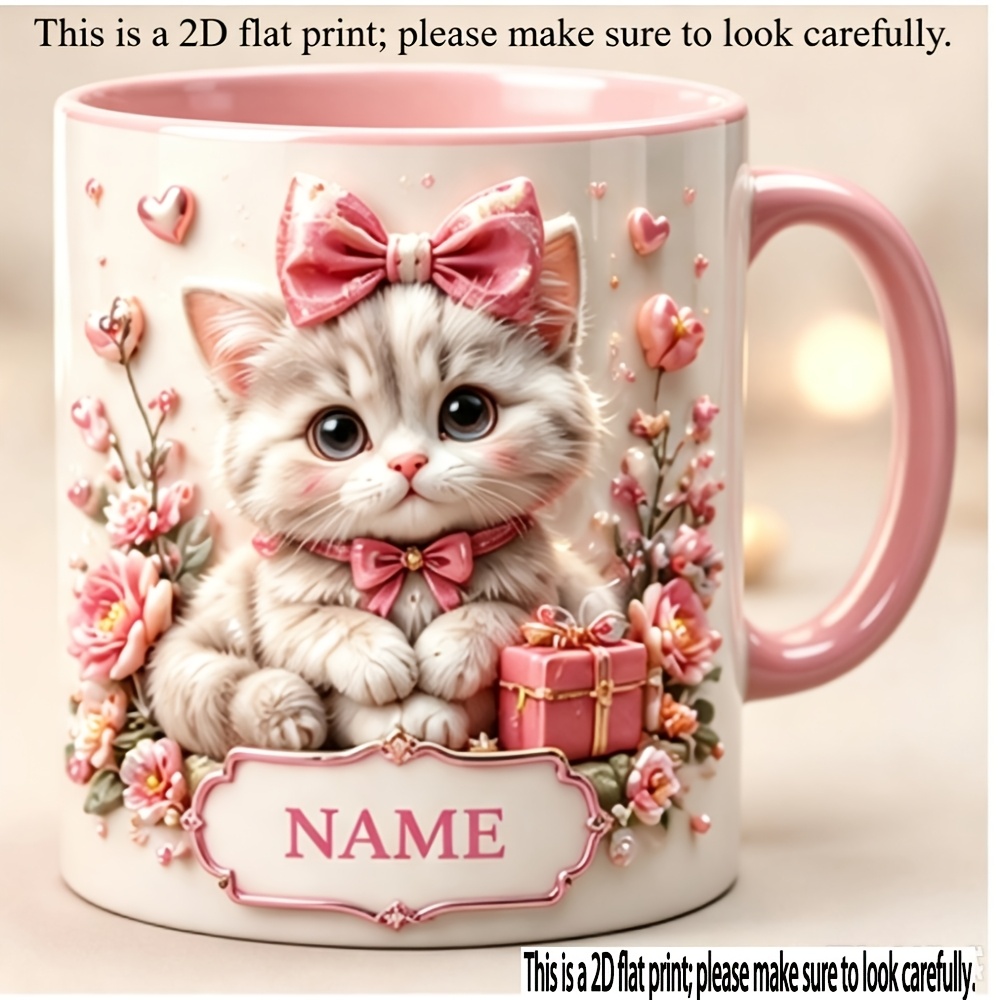 TEMU 2d Printed Custom Personalized Coffee Mug, Cat-themed Name Ceramic Tea Cup, Insulated Reusable Cup, Perfect Gift For , Family, Daughter