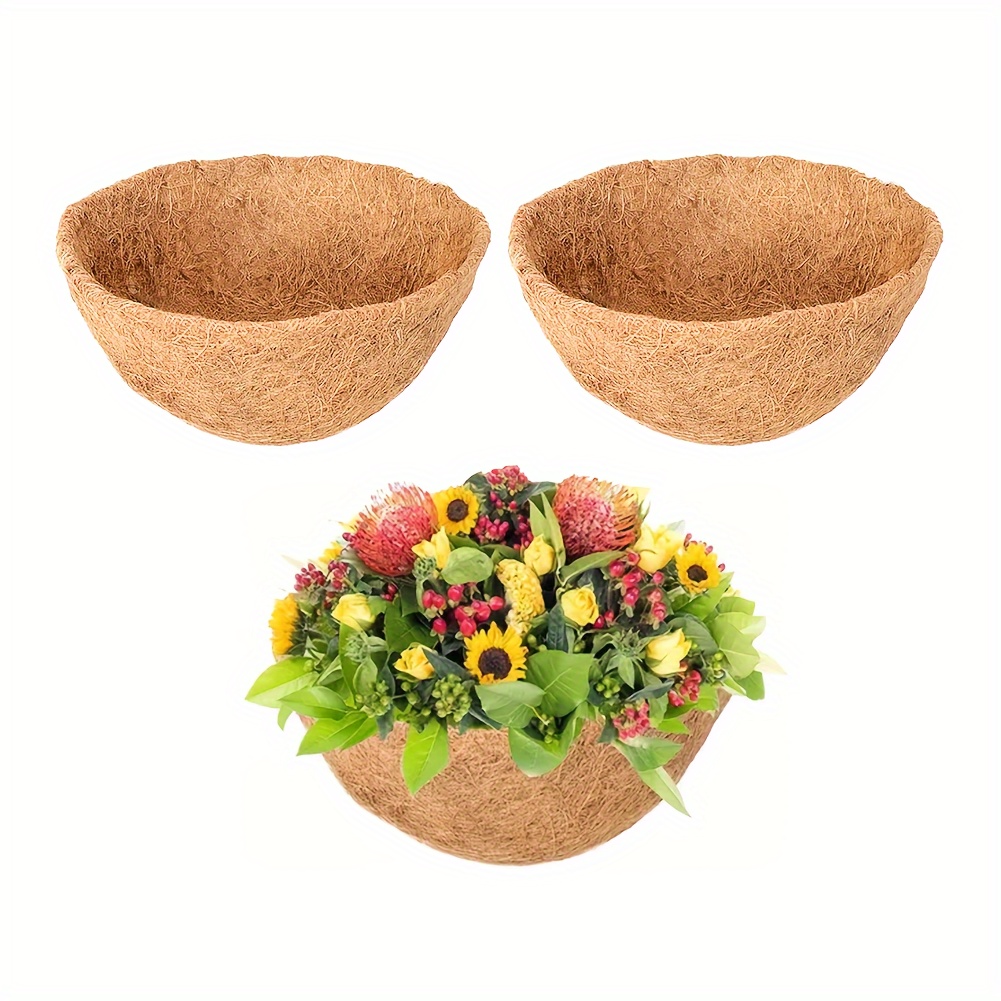 3pcs round coco fiber planter liners   oval coco coir hanging basket for flowers durable natural looking planters for indoor outdoor use flower planters for outside decorative plant holders textured surface