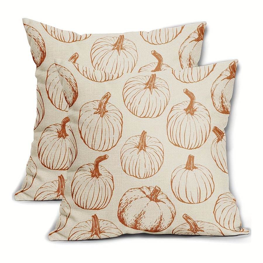 

Contemporary Linen Throw Pillow Covers With Zipper Closure, Machine Washable, Pumpkin Autumn , Woven Fabric, Versatile Room Decor, 16x16, 18x18, 20x20 - 2 Pack