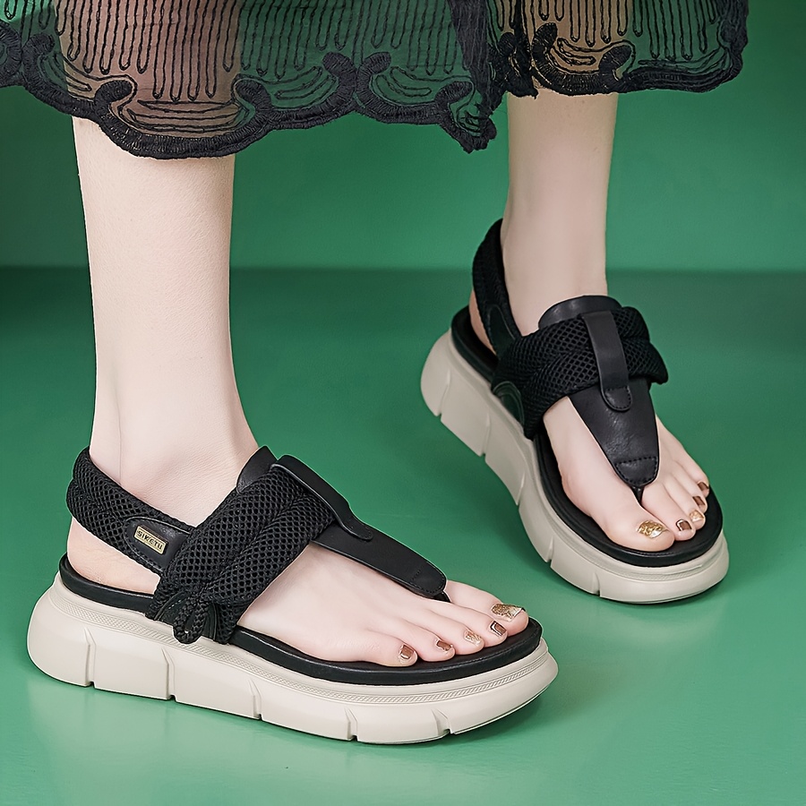womens casual thick soled sandals with ankle strap open toe summer shoes breathable mesh upper   cover lining adjustable hook and loop closure for   versatile style strappy sandals Product details 2