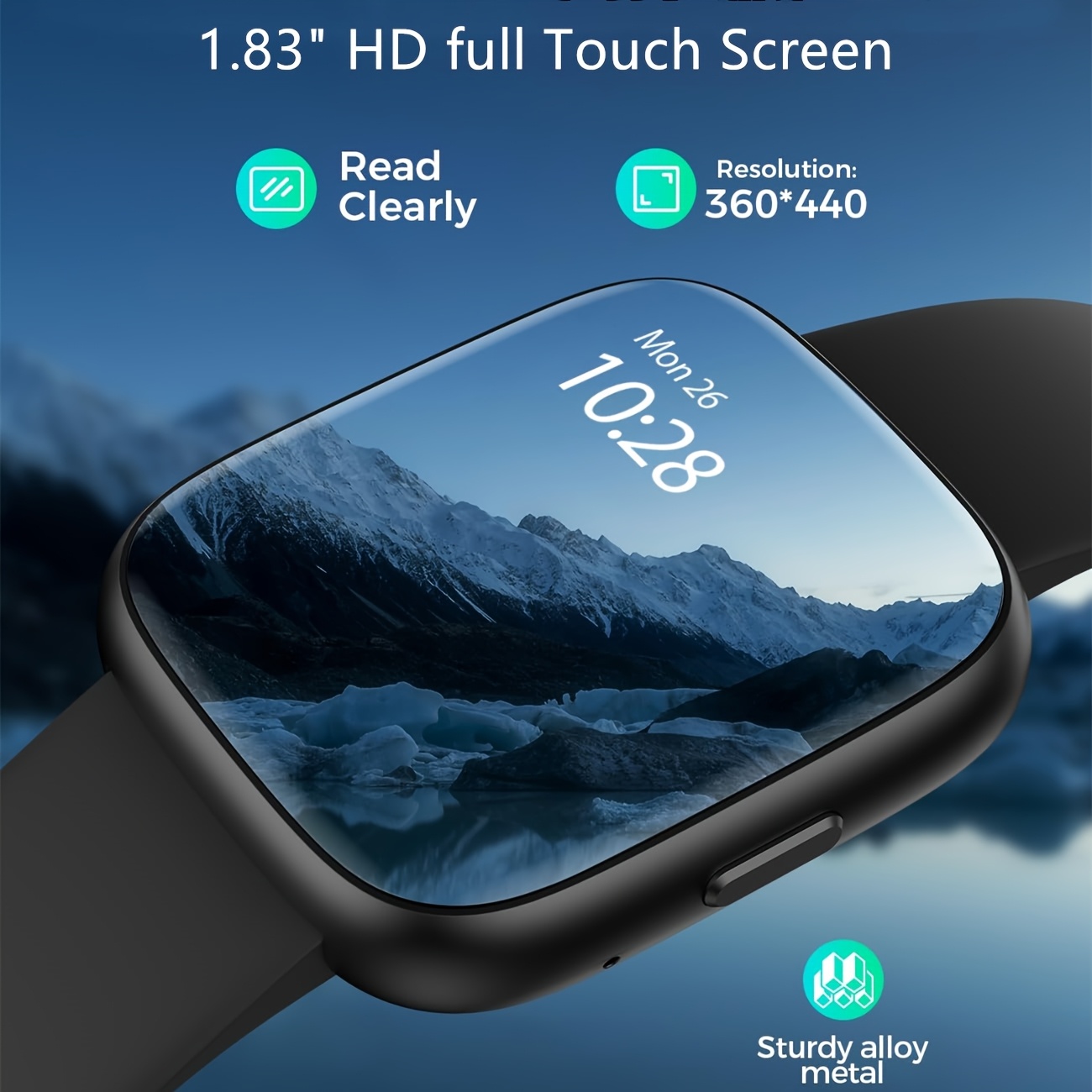 Men's smartwatch with wireless calling function, built-in Alexa, 1.83-inch high-definition DIY screen, tracker, over 100 exercise modes, suitable for Android and for iPhone fitness watches, black
