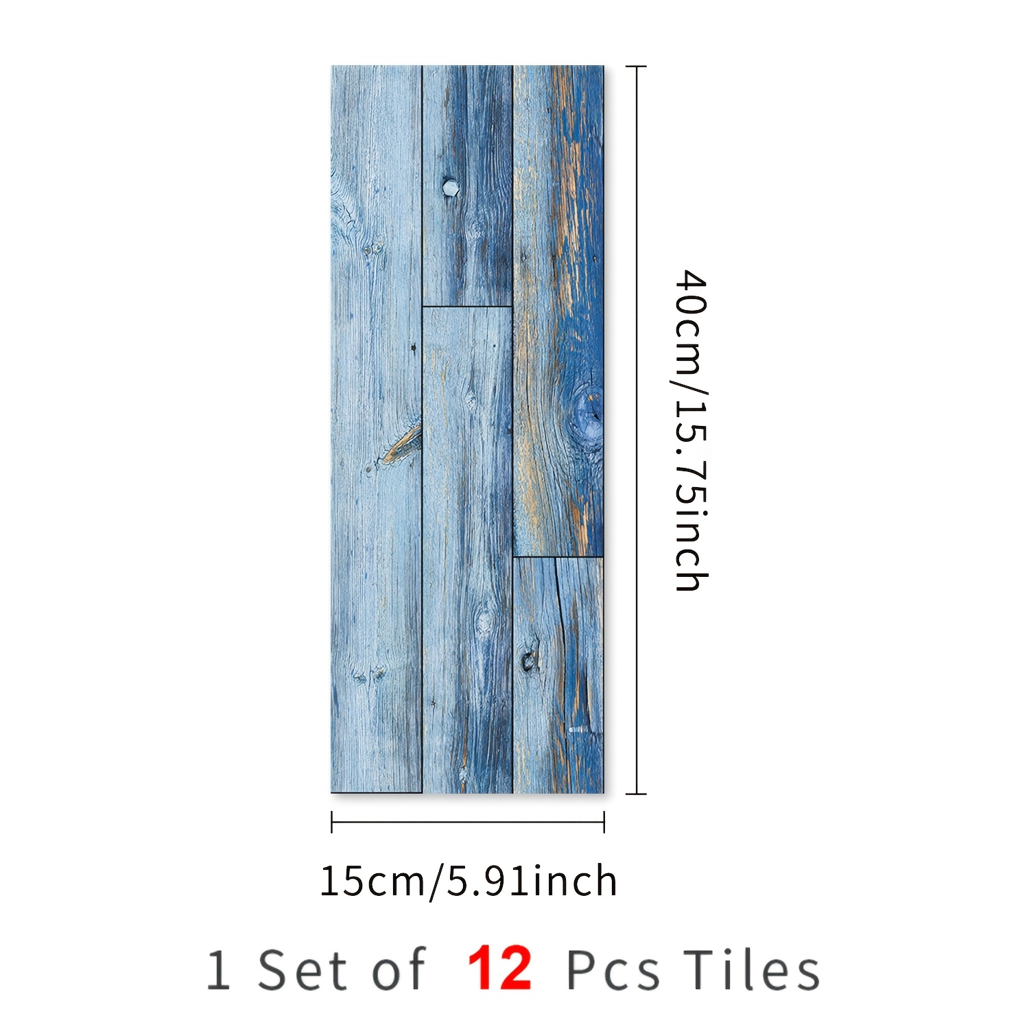TEMU Lot de 12 Carreaux de Sol en Vinyle à Coller - Motif Bois Bleu , Étanches et Faciles à Installer, 40x15cm, Idéaux pour Salle de Bain et Cuisine,