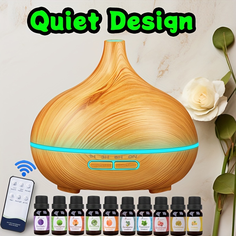 

Home Essential Oil Diffuser With Remote Control And 10 Bottles, Humidifier For Bedroom, 550ml Essential Oil Aromatherapy Diffuser, 4 Timer Settings, No Water Auto Shut-off, Silent, Ambient Light With