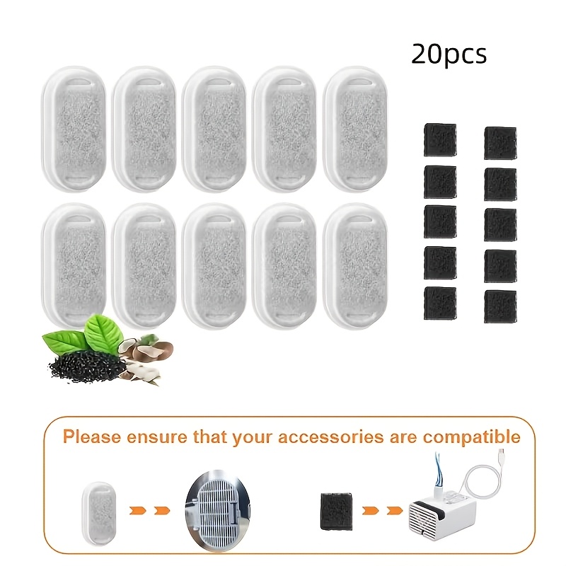 TEMU 20pcs Cat Drinking Fountain Filter Kit (10pcs Filters And 10pcs Square Black ) | Automatic Pet Water Fountain Replacement Filters, Compatible