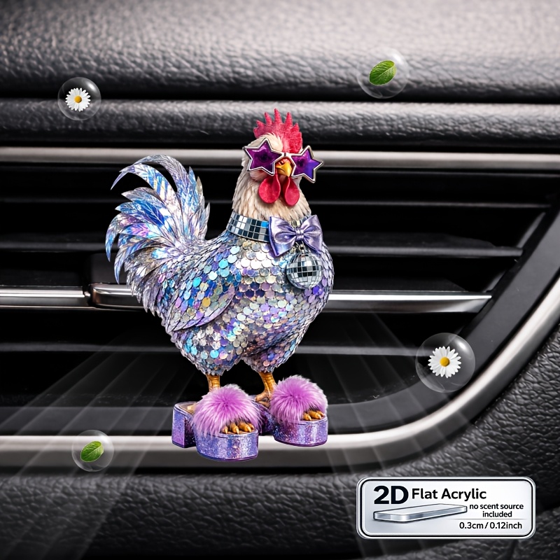 TEMU 2d Flat, 2d Flat Car Vent Clip, Funny Acrylic Car Air Freshener Decor, "no Scent Source Included", Cute Farm Animal Gift For Women Men, Chicken