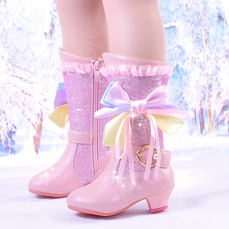 new winter girls boots childrens princess plush lined warm - Temu