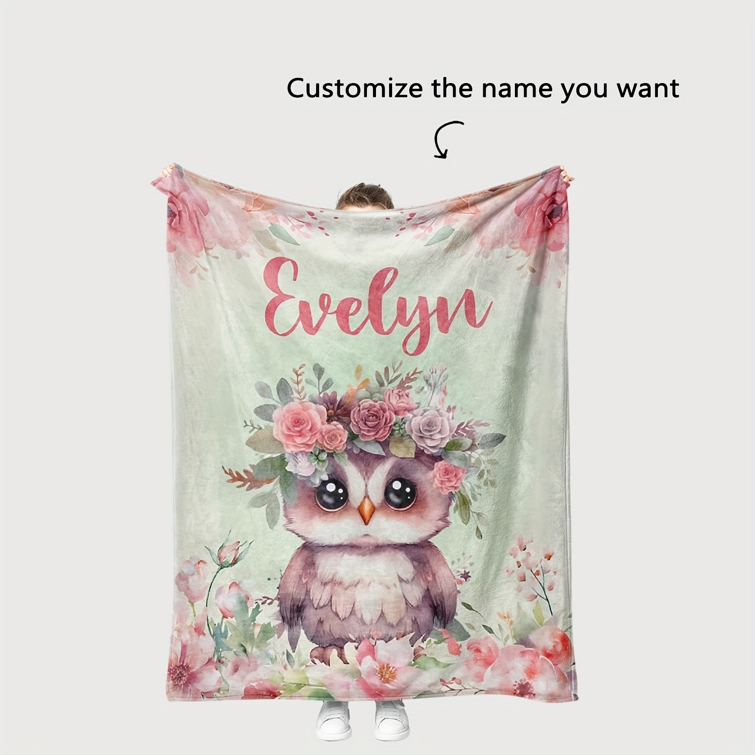 

1pc Name Custom Digital Print Blanket Personalized Blanket Blanket Jungle Owl Custom Blanket, The Best Gift For New Mothers