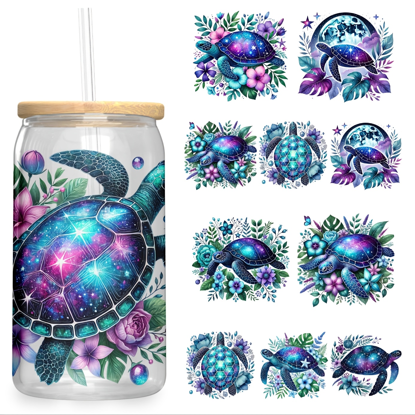 

5pcs Turtle 3d Dtf Cup Wrap Nice Decal Transfer Stickers, Polyester Fiber, Self-adhesive, Waterproof, Resistant