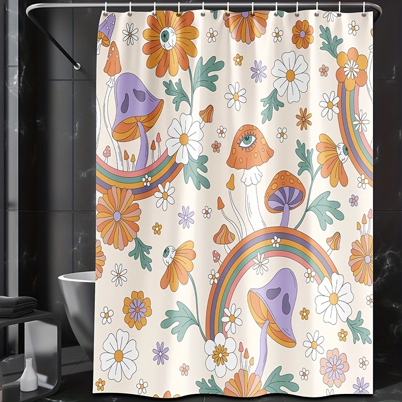 Abstract Print Shower Curtain Hooks Waterproof Mildew - Temu