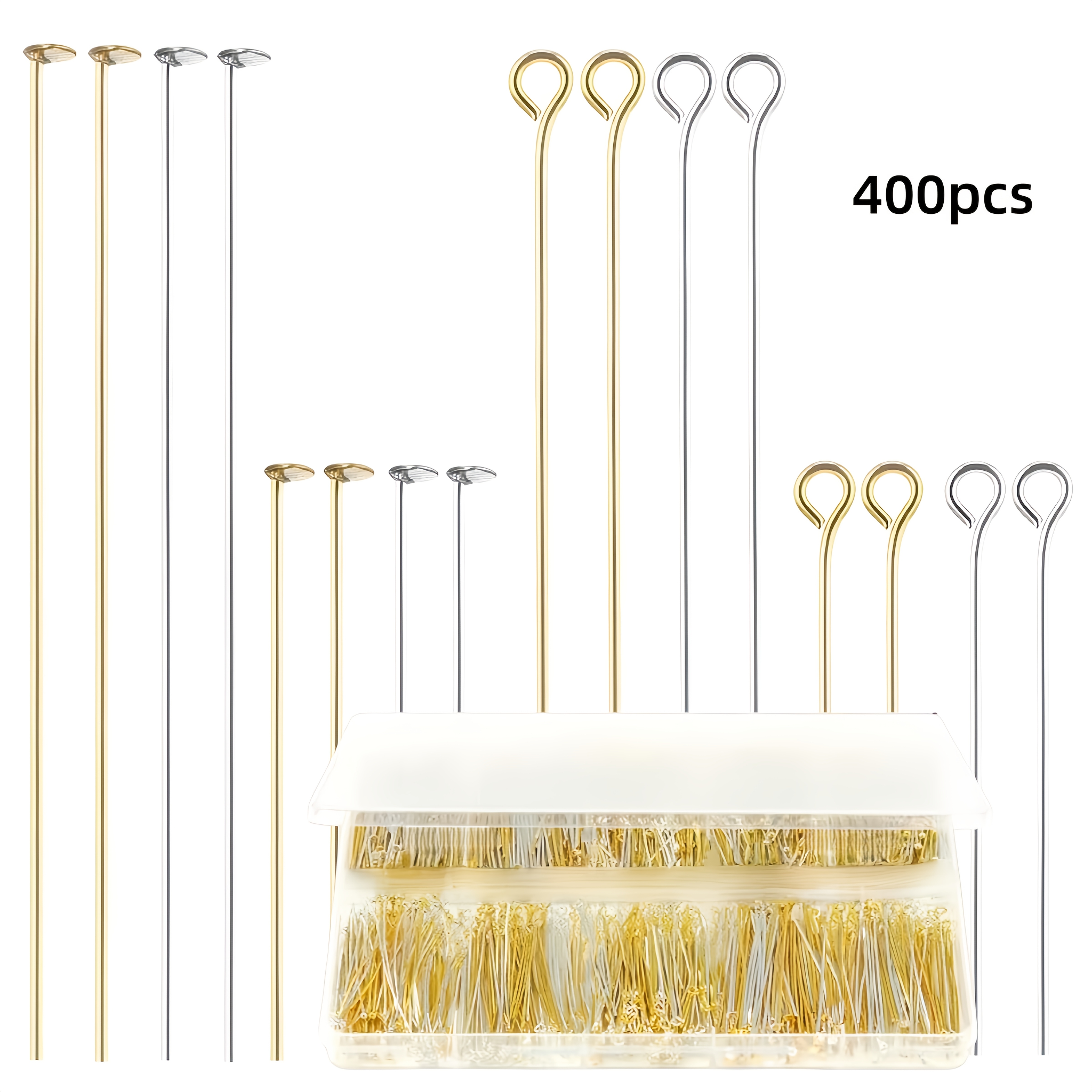TEMU 2D, 1 de 400 piezas de alfileres de ojo para hacer joyas, alfileres de cabeza de acero inoxidable de 30/50 mm para aretes, pulseras, suministros