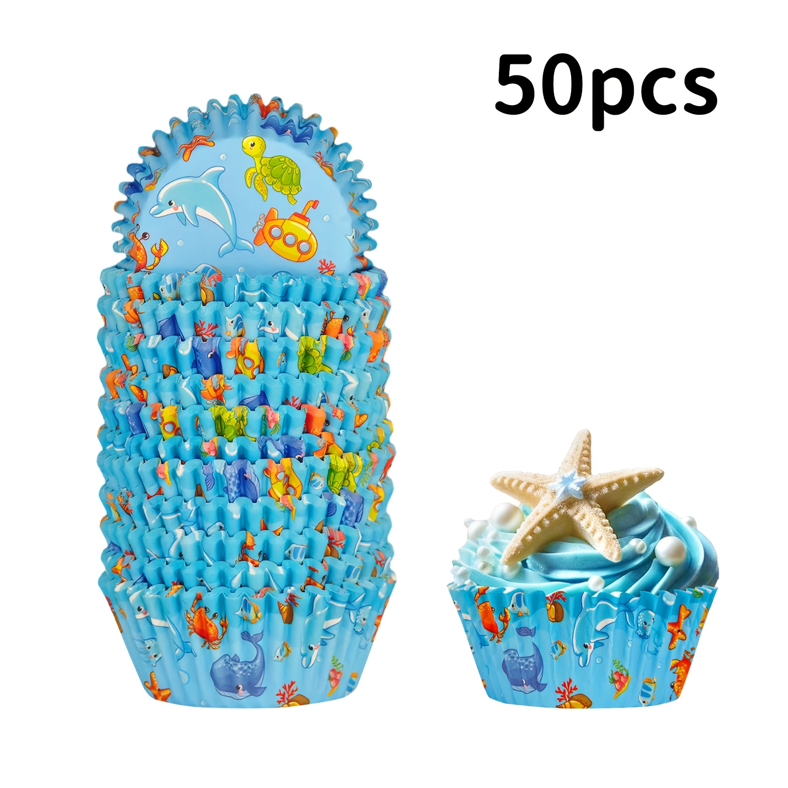 TEMU 50/75/100/125pcs Blue Ocean-themed Cake Cups, 5*3cm, Suitable For Wedding Anniversaries, Christmas, Bread, Cakes, And Egg, Ideal For Home