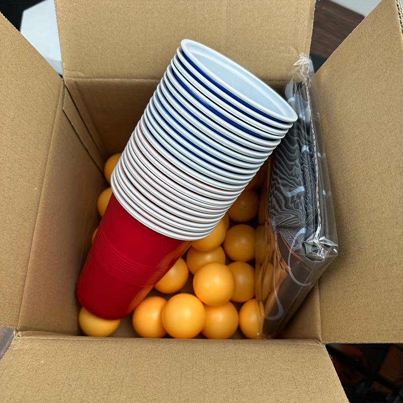49-delige bordspelset met 1 speelmat, 24 gele pingpongballen, 12 rode bekers, 12 blauwe bekers – Perfect voor feestjes, teambuilding, bruiloften