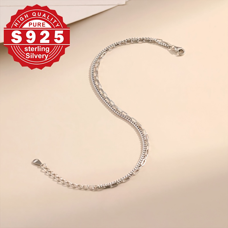 S925 Sterling Silver Women's Bracelet Double Layer Mixed Chain