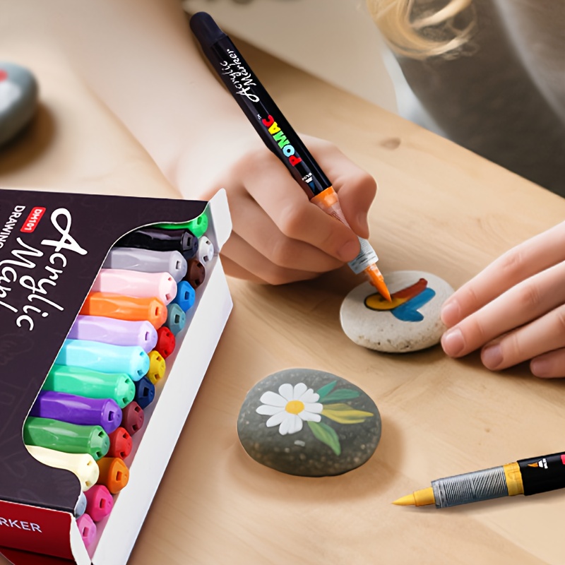 straight   head acrylic marker non transparent and stackable watercolor marker acrylic paint marker water based paint marker brush head suitable for waterproof fabrics canvas   wood diy crafts art supplies fabric painting canvas art smooth application versatile marker   ink durable marker painting tool art marker craft enthusiasts hobby painters gift item   versatile brush tip comfortable handle marker rock painting