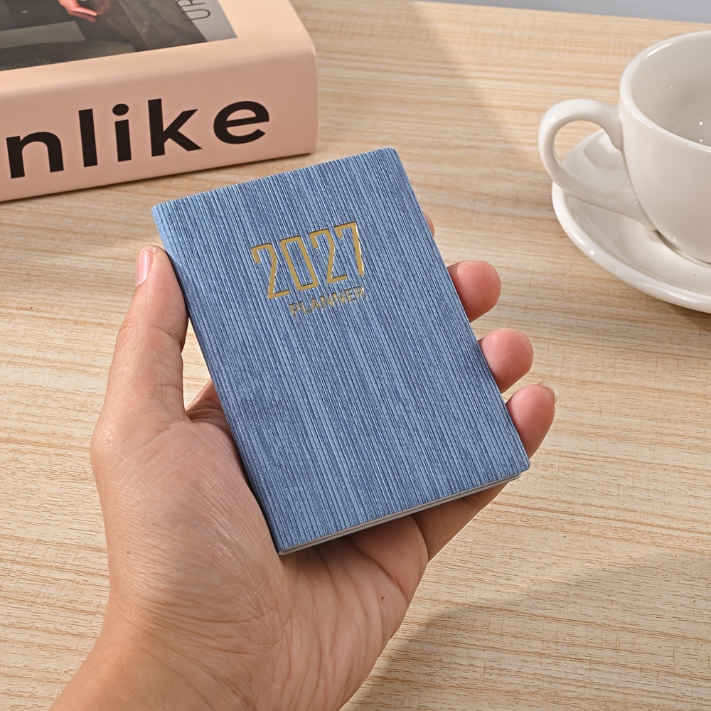 TEMU 1 Agenda inglese formato A7 per il 2027, taccuino settimanale da 64 fogli/128 , calendario agenda giornaliera 365 , mini agenda tascabile