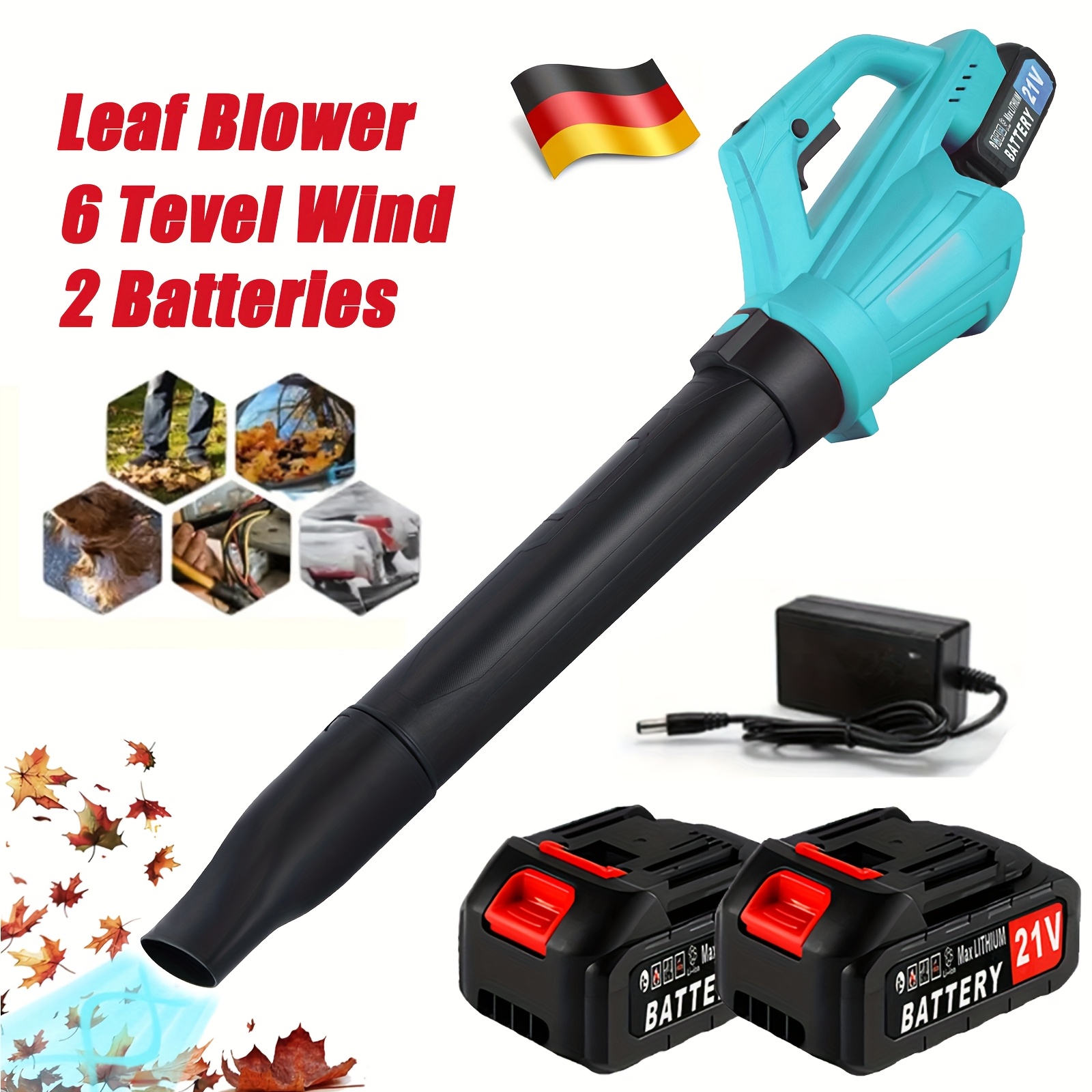 21V Cordless Leaf Blower with 2 Batteries & Chargers - 6-Speed Adjustable Brushless Motor, 2-in-1 Nozzle, Lithium-Ion Battery-Powered for Lawn, Garden, Driveway, Patio - Ideal for Leaf, Garden Maintenance, Durable Construction, Leaf Blower Electric,