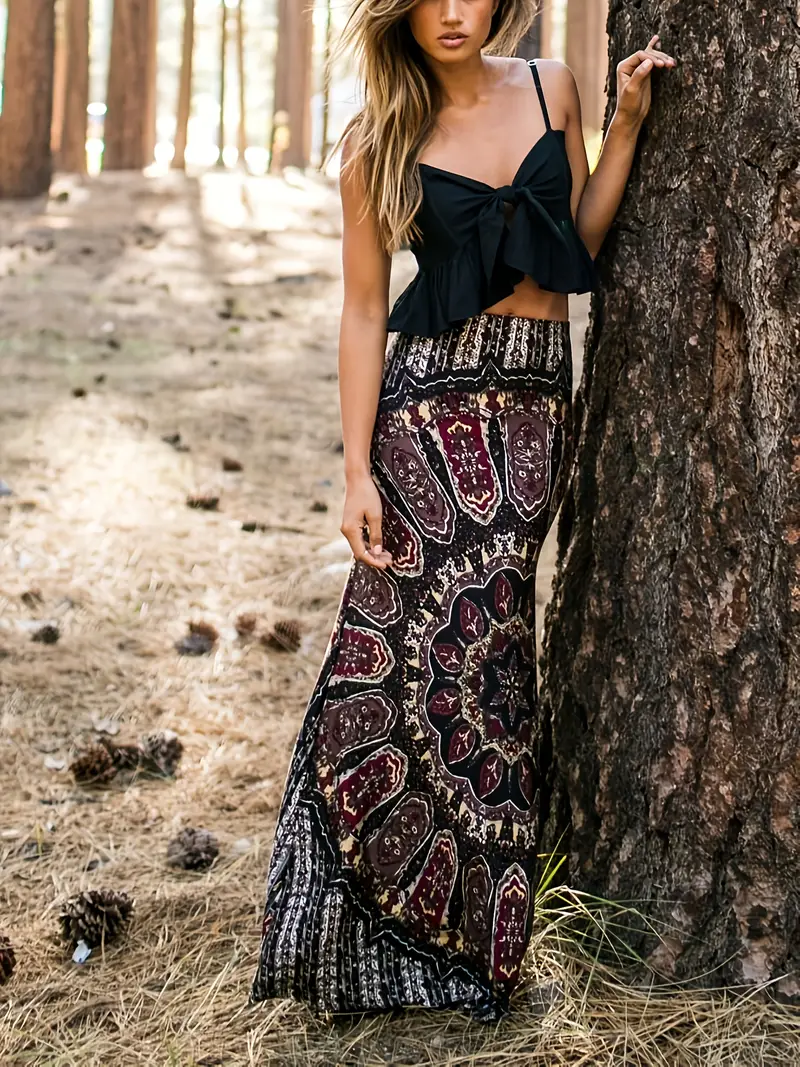 bohemian maxi skirt in purple black print long hippie - Temu Poland bohemian maxi skirt in purple black print long hippie - Temu Poland