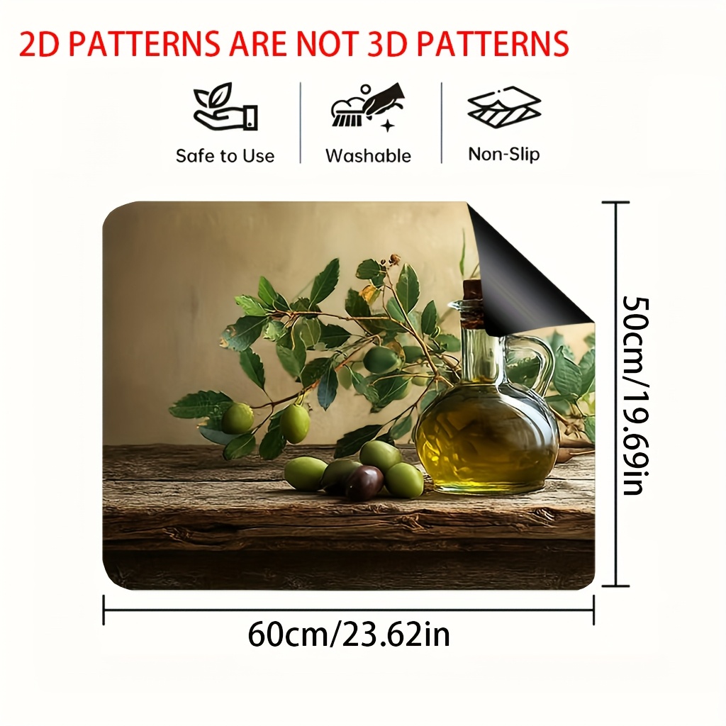 TEMU 1pc, 2d Flat Printed Stove Protection Pad, Gas Stove Top Cover Featuring Herbs And Fruits Design, Serving As A Decorative Mat For Tables, Oven,