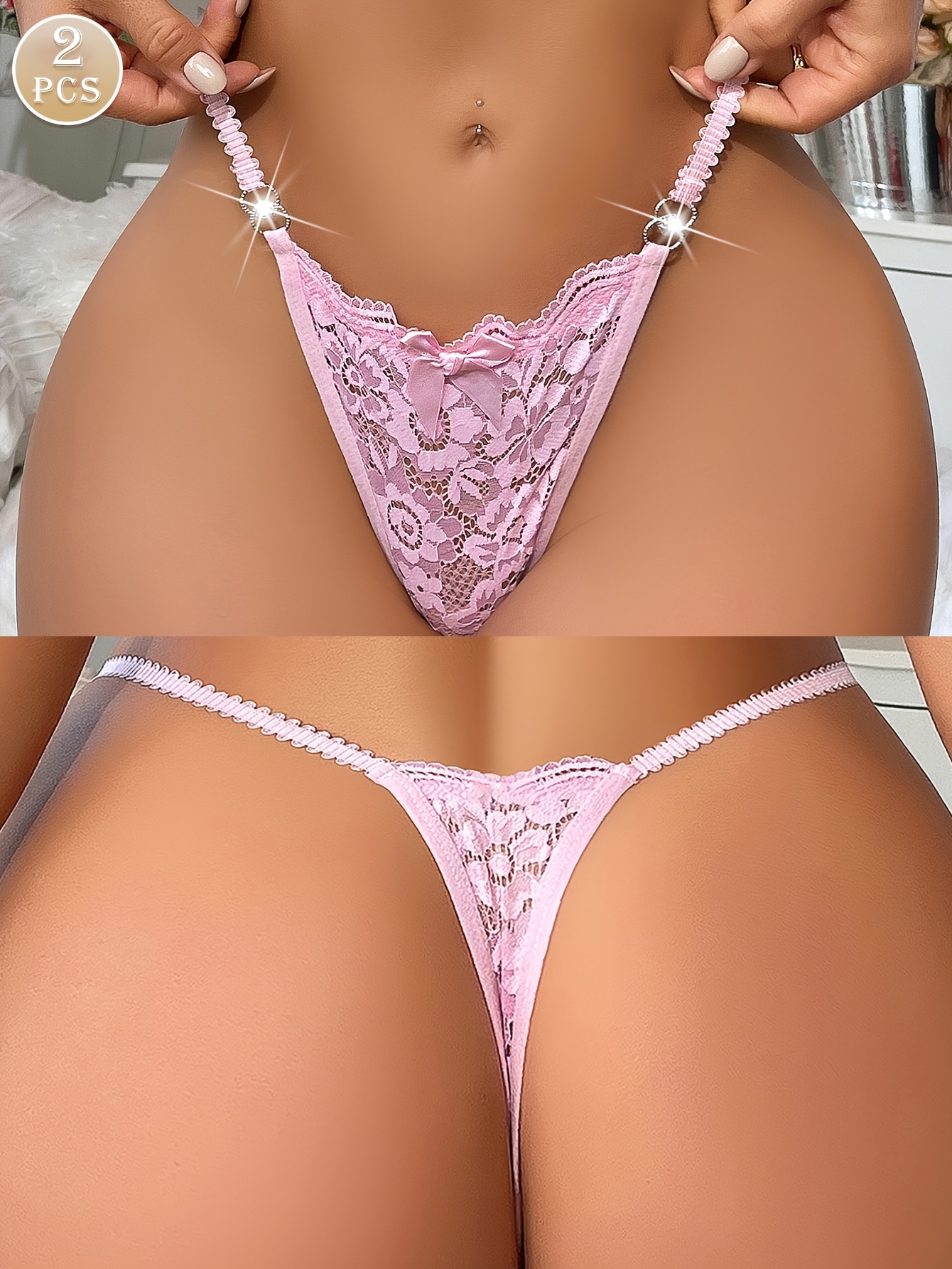 2 stuks Elegante Kanten Dames String met Lage Taille