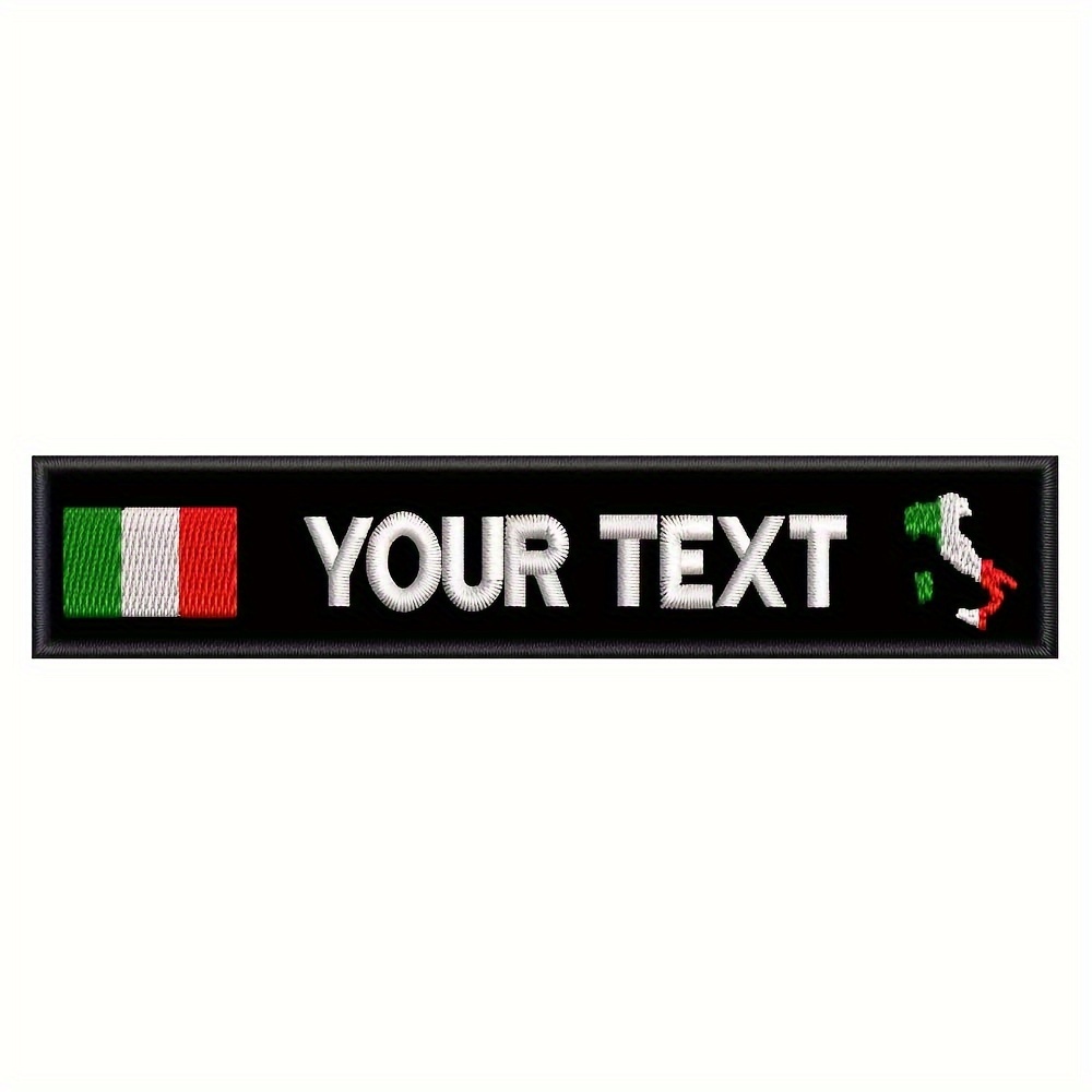 E-shop Einzigartige Stickerei mit Namen und italienischer Flagge - Personalisierte Textanwendung per Heißnadeln oder Nähnadeln für Kleidung und