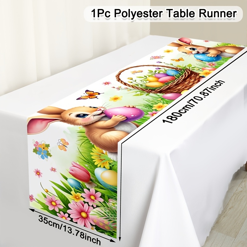 TEMU 1pc Rectangular Easter Tablecloth With Bunny, Eggs & Spring Flowers - Bunny Suitable For Home, Kitchen, Indoor/outdoor Spring Party Decorations,
