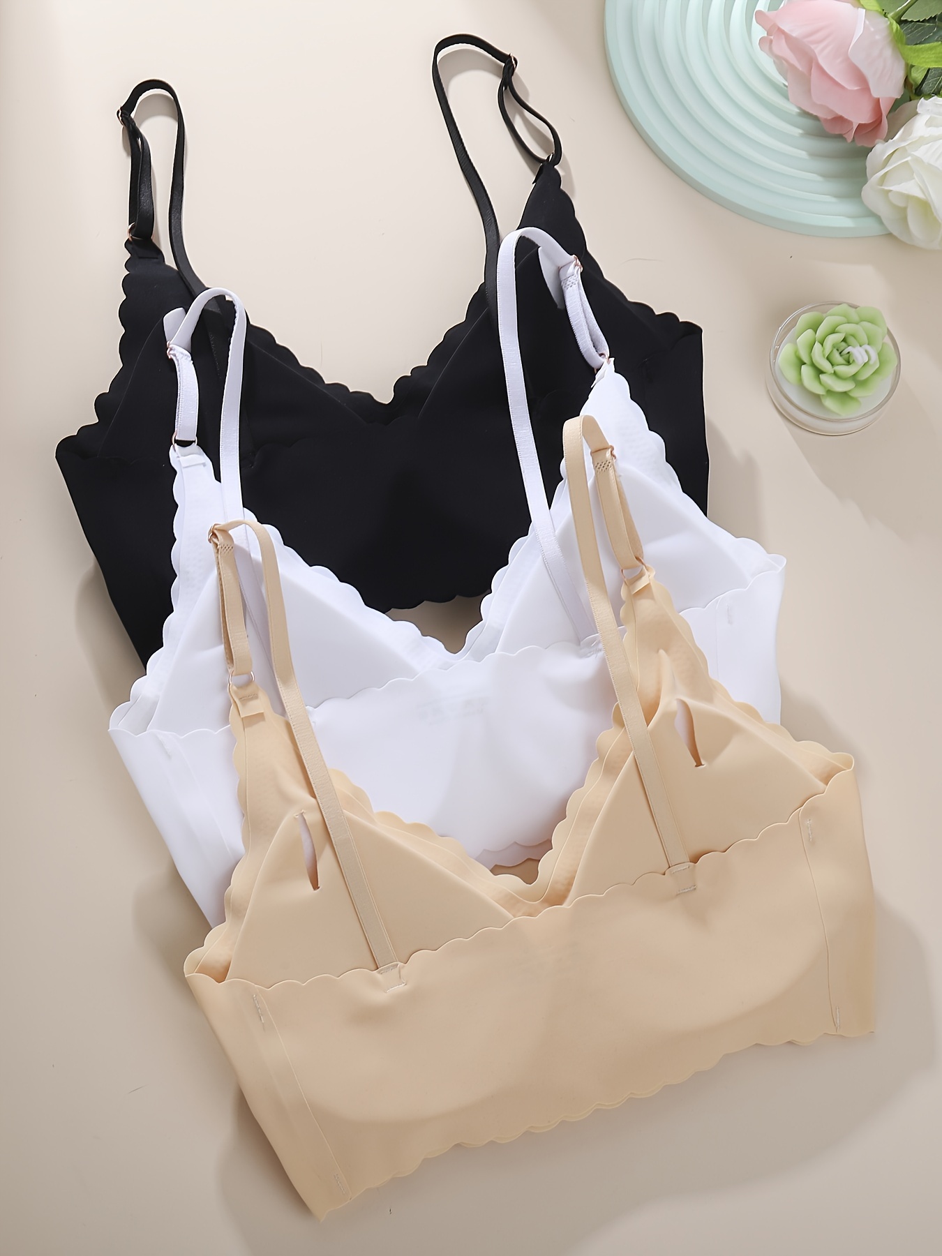 3 st. trådlösa push up bh:ar för kvinnor med spetskant och v - Temu Sweden