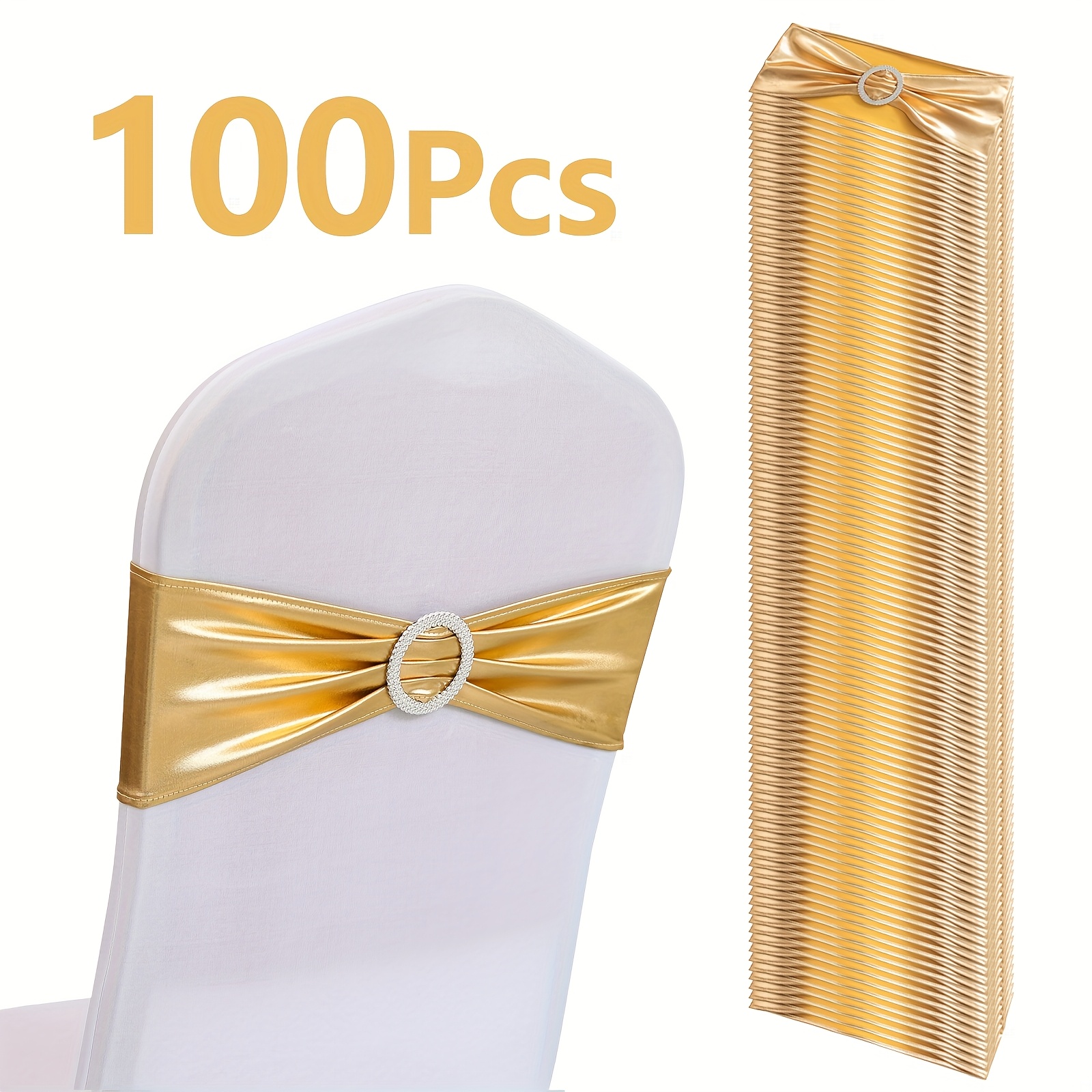 TEMU 100 Spandex Metallic Chair Cover Sashes/bow Bands Universal Fits Spanes Lycra Elastic Stretch Chair Bands Ties With For Wedding Lycra Slider Bow