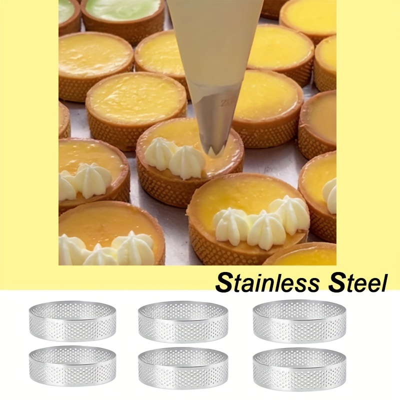 

8-pack Stainless Steel Tart Rings, Round Perforated Baking Molds, Metal Pastry Cake Molds, Wedding & Christmas Desserts, Kitchen & Restaurant Bakery Tools