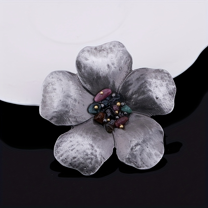 TEMU Un broche floral francés vintage, un elegante pin de flor de material de aleación, un accesorio de joyería elegante para mujeres, como regalo de
