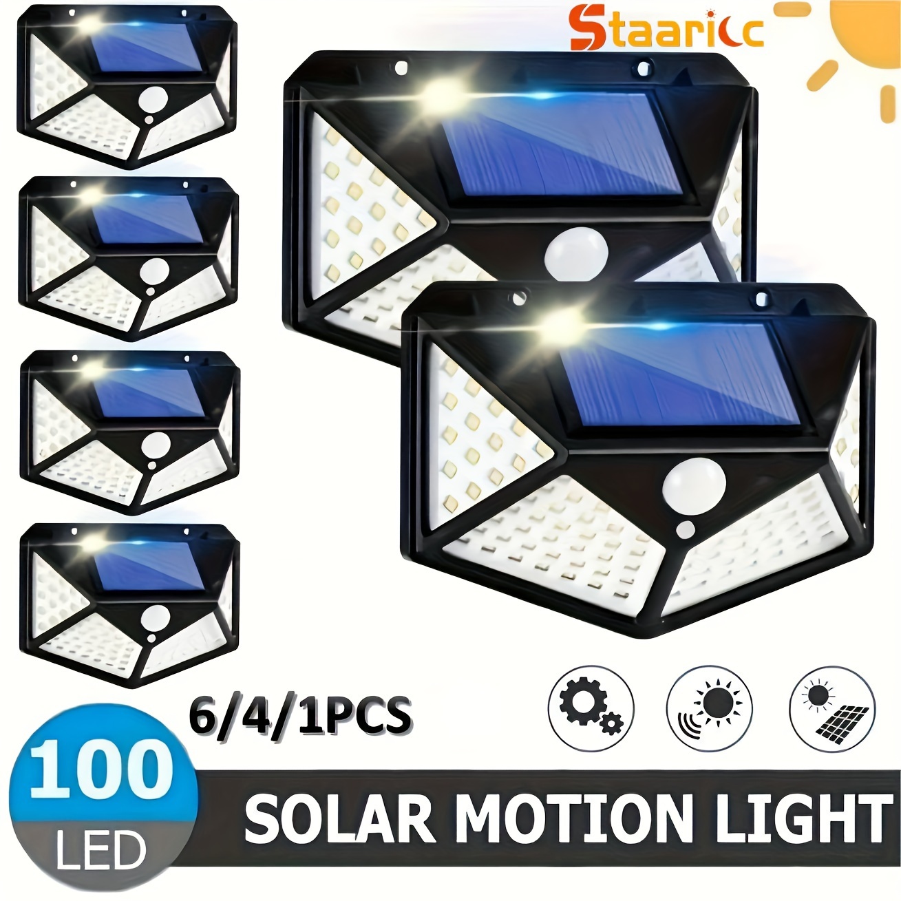 

Staaricc 6/4/1pc Solar Lights Led Saving Lamp, With Motion Sensor Security Lights 3 , Light Range Wall Lights Solar Powered Lights, For Outdoor Garden Fence Deck Garage Lighting