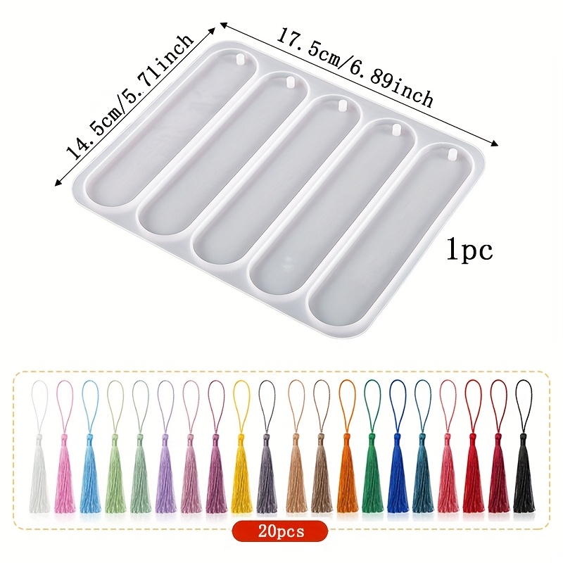 TEMU Multiple Molds From, Diy Bookmark Jewelry Casting Silicone Resin Mold Set, Including 1pc Bookmark Mold & 20pcs Colored Tassels Used For Making