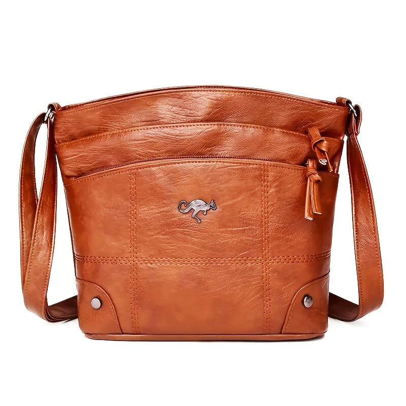 Image of Women's Vintage Faux Leather Body Bag, Lightweight Multi-pocket Stitching Shoulder Bag, Solid Color Multi-compartment Bag, Small Backpack For Daily , And Coin Storage