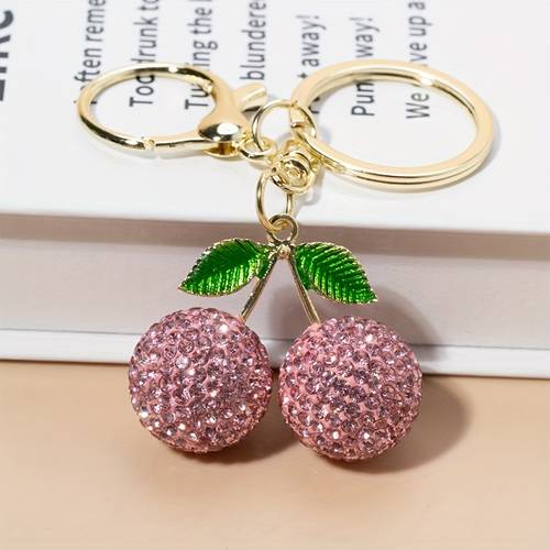 1 creative cute fruit glass diamond bag keychain metal exquisite car keychain pendant
