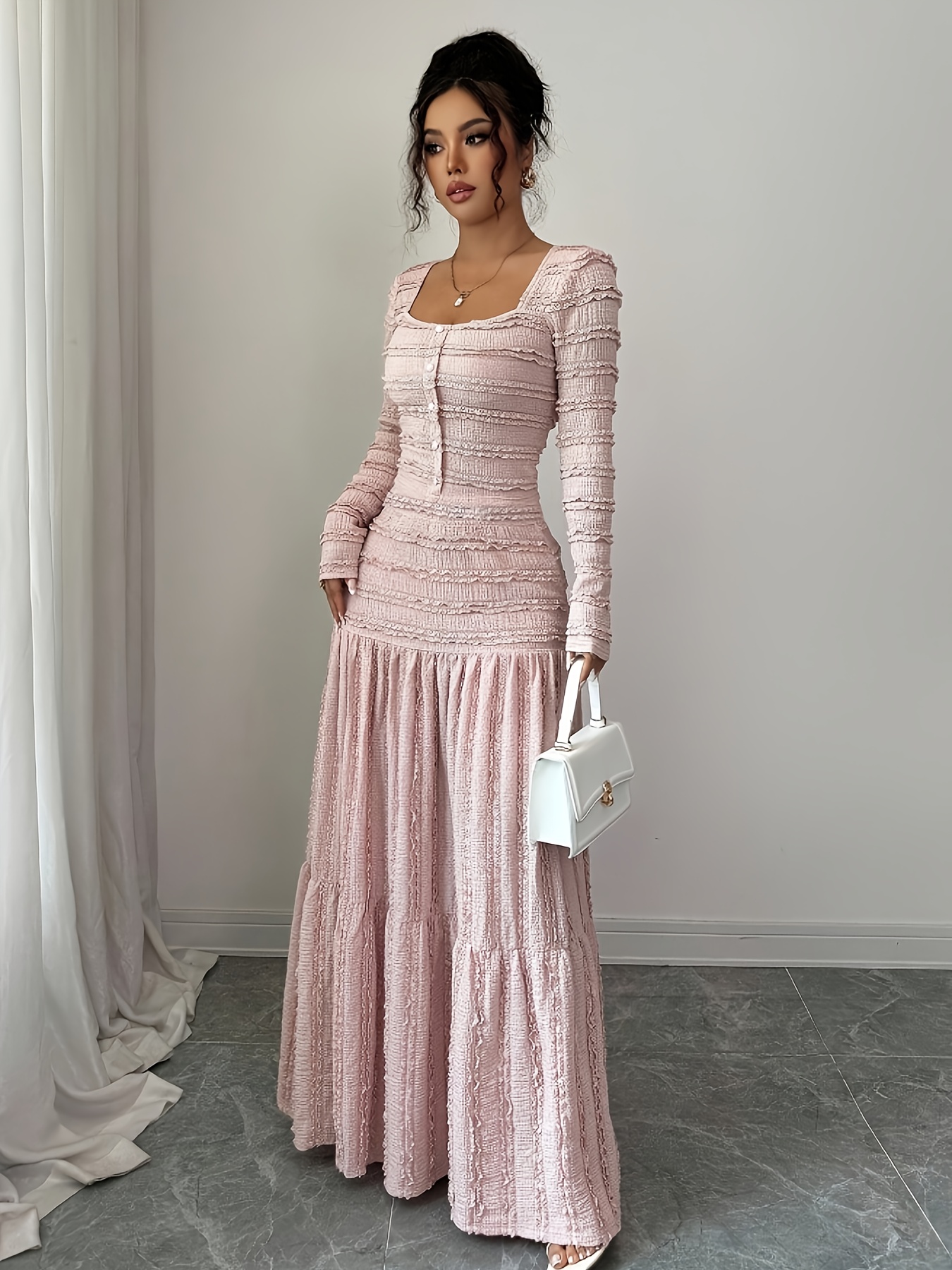 strapless open back dress Maya Frosted Pink Fully Embellished Round Neckline Modest Maxi Dress – Maya  Deluxe main image 0
