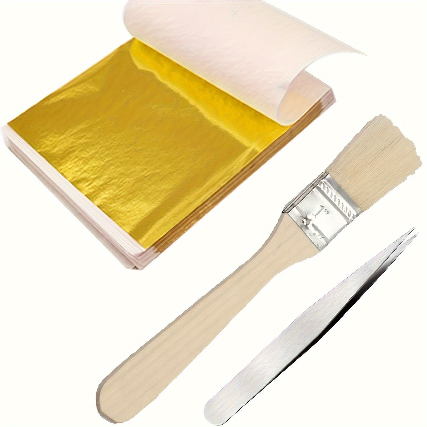 

200 Sheets Foil With Brush And Tweezers Set, Metal Loose Leaf Sheets For Diy Crafts, Arts, Decorations, Gilding Projects