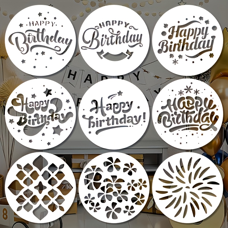 TEMU Cet ensemble de 9 modèles d'anniversaire comprend des pochoirs de peinture ronds réutilisables, comprenant 6 types de de lettres et 3 décoratifs