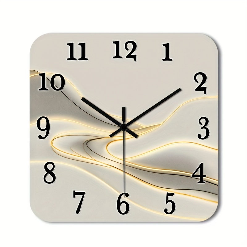 E-shop 1 Stück Leise Wanduhr Nicht , Holz, Dekorative Quadratische Uhr mit HD Glanzlaminierung, Abstrakte Fließlinien auf Zifferblatt-Design für