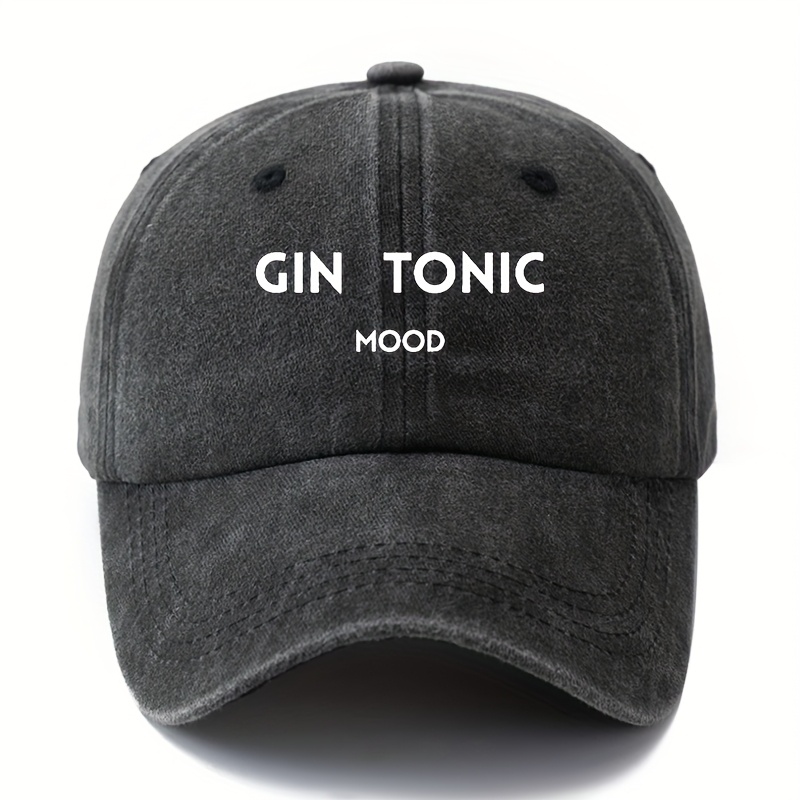 TEMU Cappellino da baseball unisex e versatile con logo stampato "GIN TONIC MOOD", design vintage lavato, visiera curva per esterni cappellino da