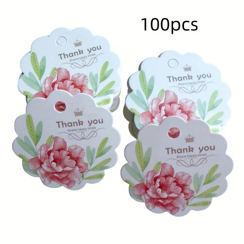 Image of 100pcs Flower Thank-you Gift Labels, Suitable For Crafts, Boutique Stores, Baked Goods, And Clothing