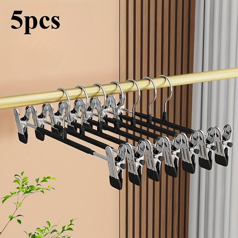 E-shop 5er-Pack Hosenbügel mit Clips, verstellbare Rockbügel für Damen, Metall, rutschfeste Hosenbügel, robuste, platzsparende Kleiderbügel für Shorts,