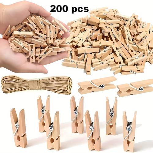 100 200pcs of wooden mini clothespins with 33ft 10m jute rope small clothespins mini clothespins used for photos crafts hanging clothes baby showers display artworks clothes pins