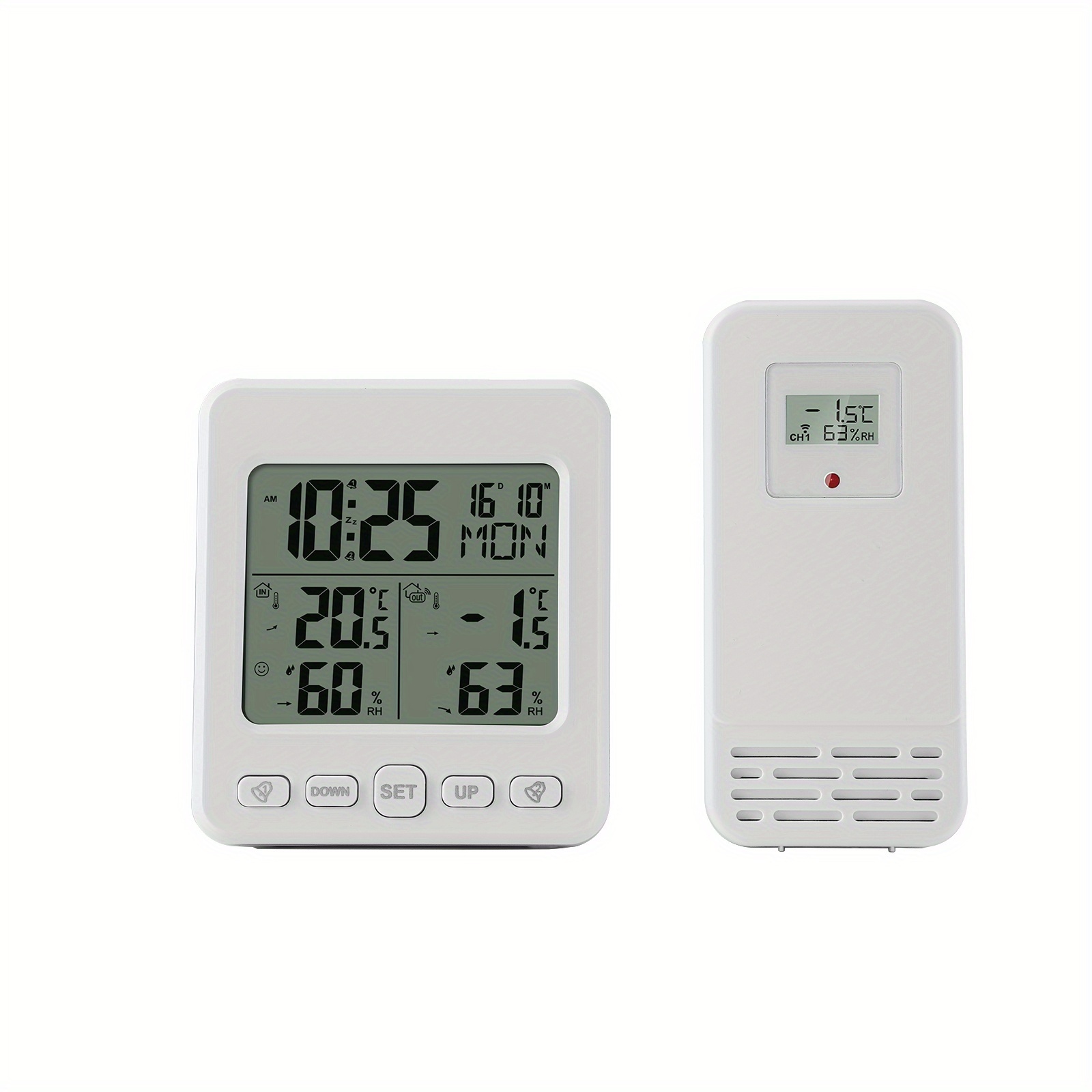 Digital Thermometer With Outdoor Sensor, Indoor And Outdoor Temperature And Humidity Meter, And Readings, Alarm Clock With Function, Battery-operated