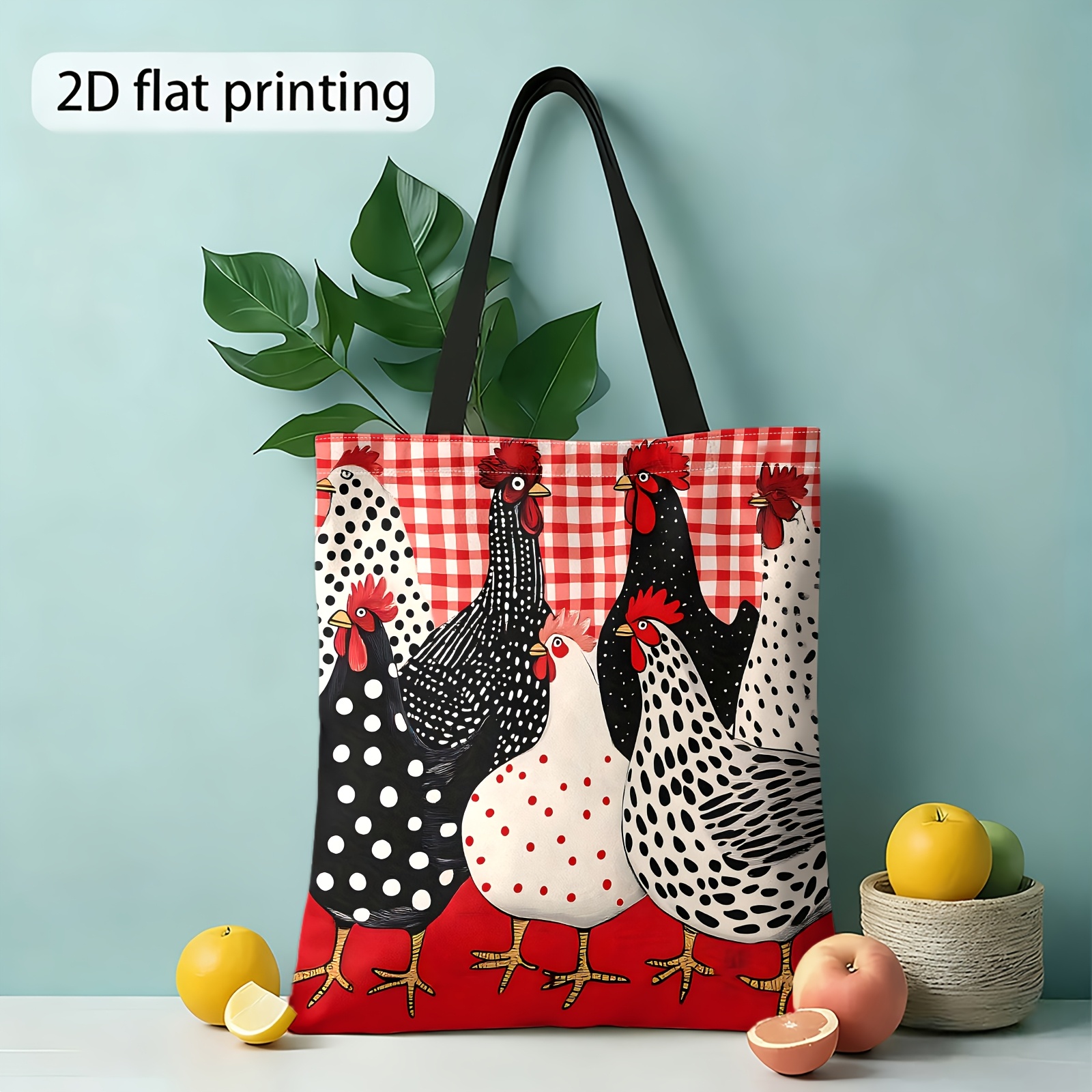 TEMU Wedding Diary, 2d Printed Shoulder Bag, Poultry Pattern Reusable Shopping Bag, Women's Handbag And Tote Bag