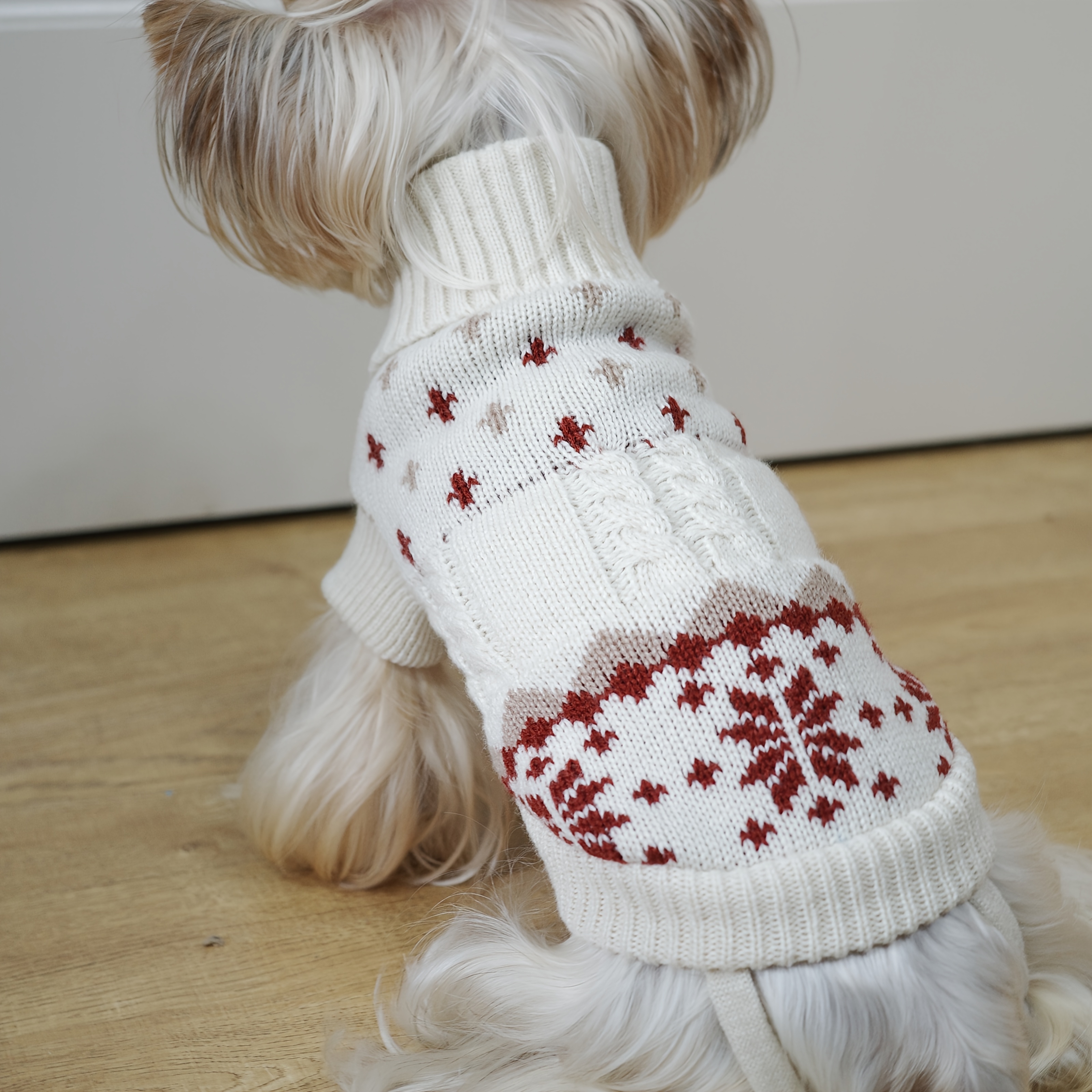TEMU Pull pour chien de neige de Noël 2025, Pull pour chien style tourné, Vêtements de Noël pour animaux de compagnie à motif Fair Isle, Vêtements