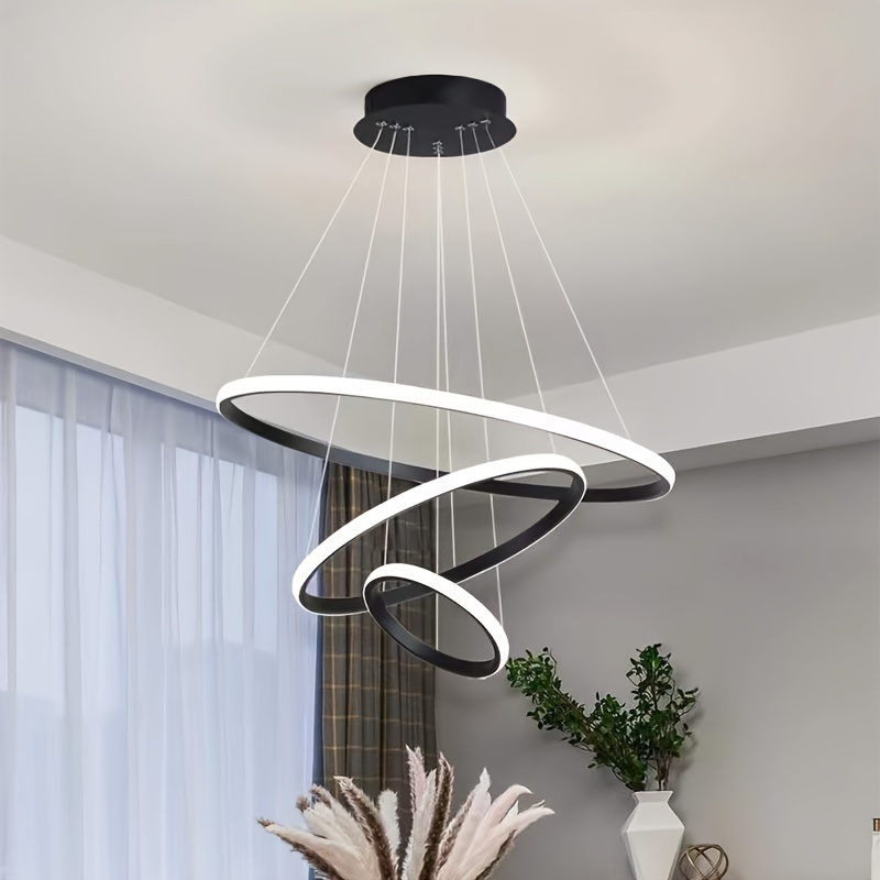 modern sleek 3 loop pendant light fixture polished adjustable semi flush mount chandelier with detachable aluminum shade hard wired 110v 240v for dining living room bedroom contemporary design ceiling lights for living room details 0