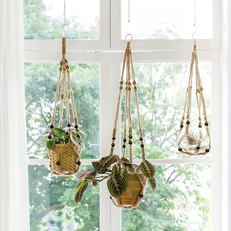 

3pcs Macrame Plant Hangers Indoor Different Size Hanging Planter Basket Holder With Beads No Tassels 35"/29"/23", Medium