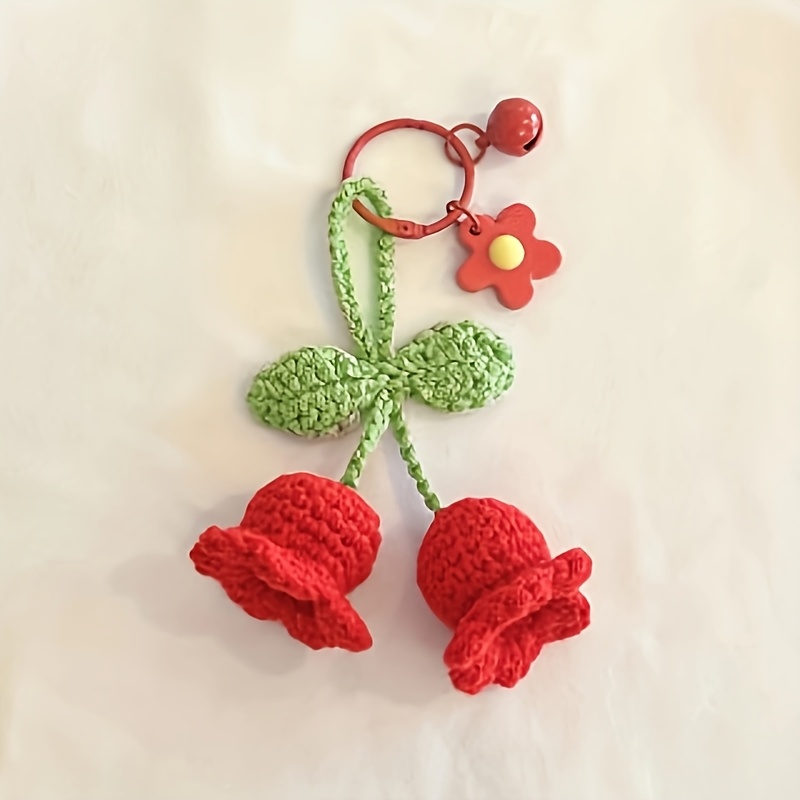 1 Handmade Crocheted Bell Lily Keychain - A Beautiful And Stylish Plush Flower Ornament, Suitable For Bags And Cars, A Perfect Christmas Or New Year Gift For
