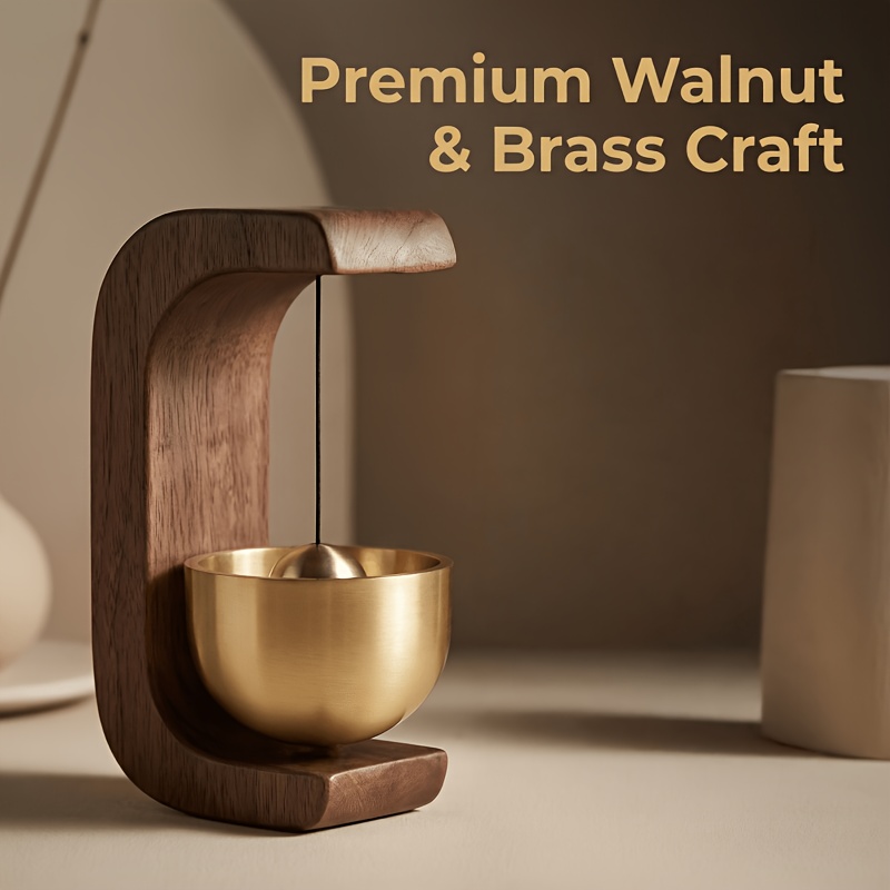 TEMU Cadeau de Saint-Valentin - Sonnette en Bois et Cuivre avec Adhésif Trace, Double Usage Magnétique et Autocollant pour Décoration de Porte